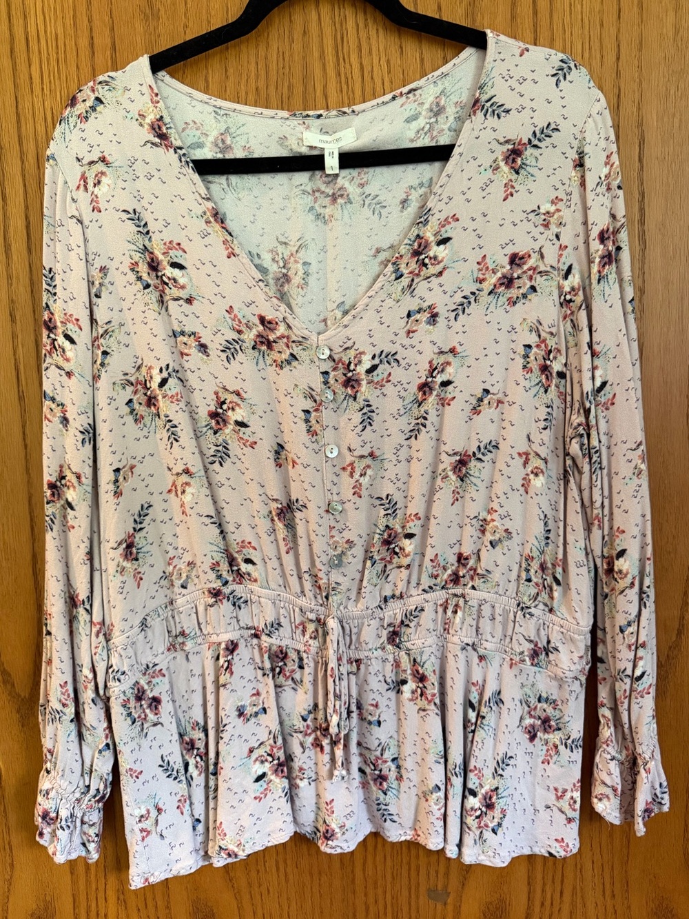 Maurices Floral V-Neck Blouse in Light Pink and Blue